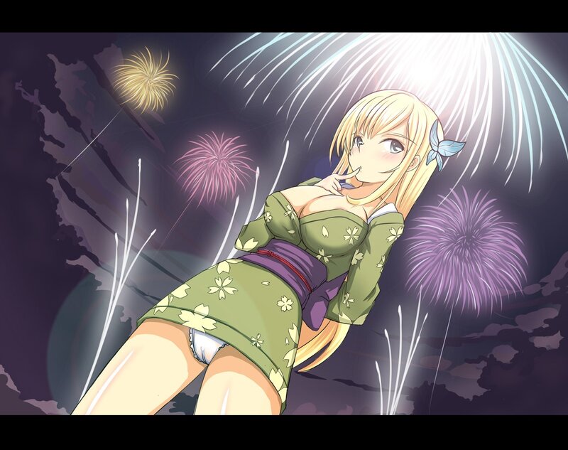 Anime girl at fireworks