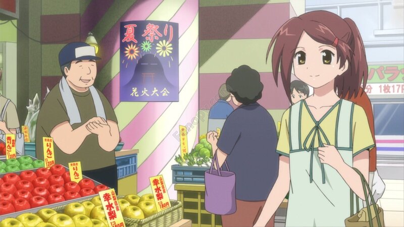 Anime girl at fruit market