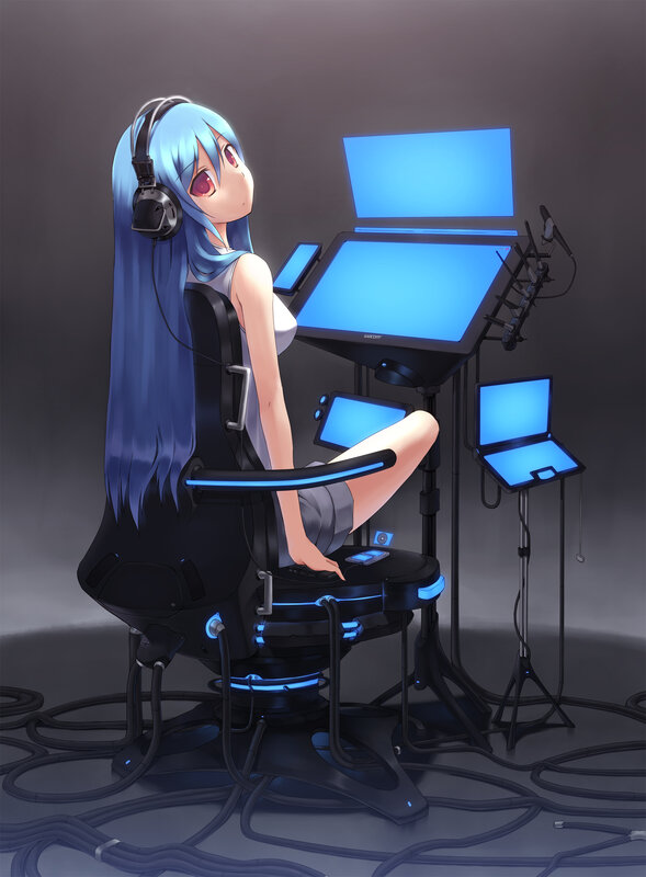 anime girl at gaming station