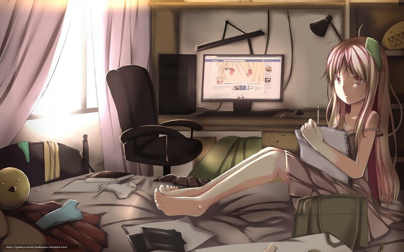 Anime girl at her desk