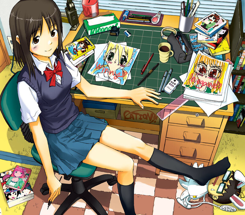 anime girl at her desk