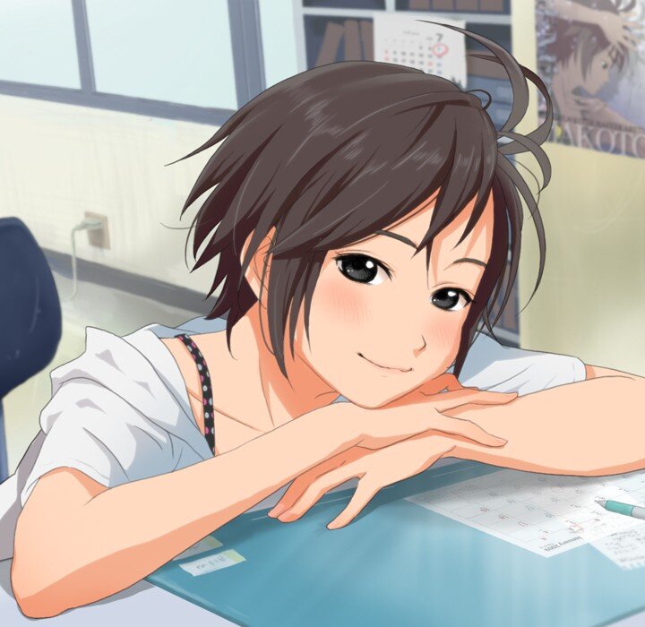 anime girl at her desk