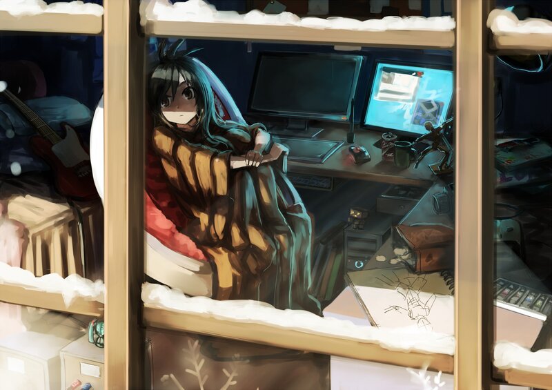 Anime girl at her desk