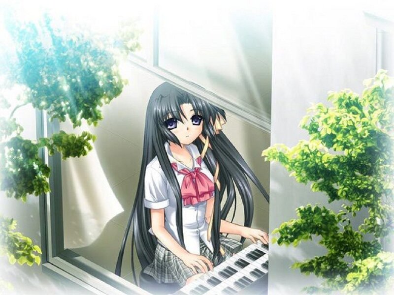 Anime Girl at Keyboard — White