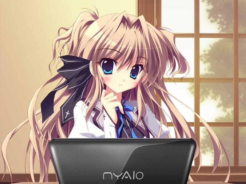 Anime Girl at Laptop — Blonde