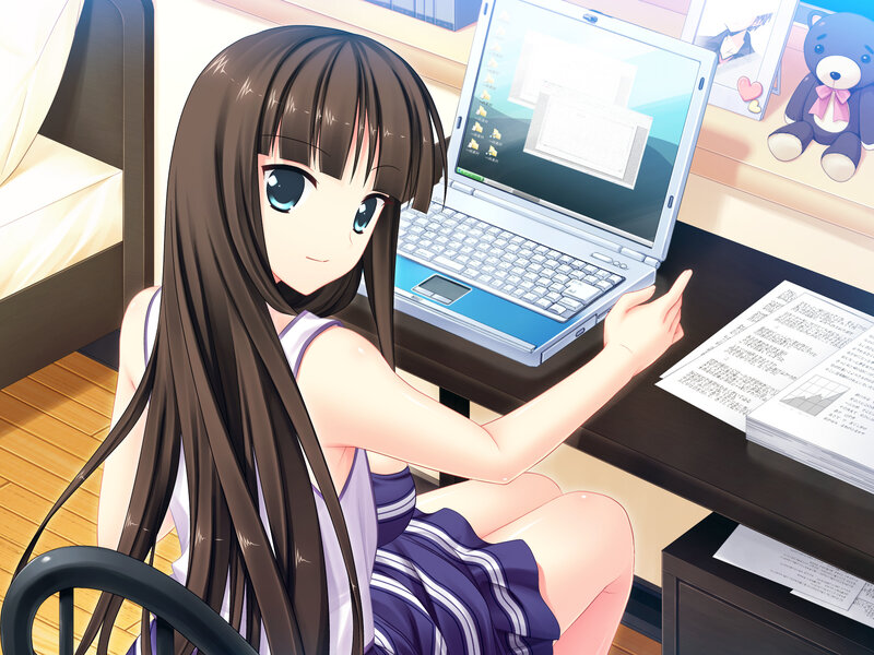 Anime Girl at Laptop — Brown