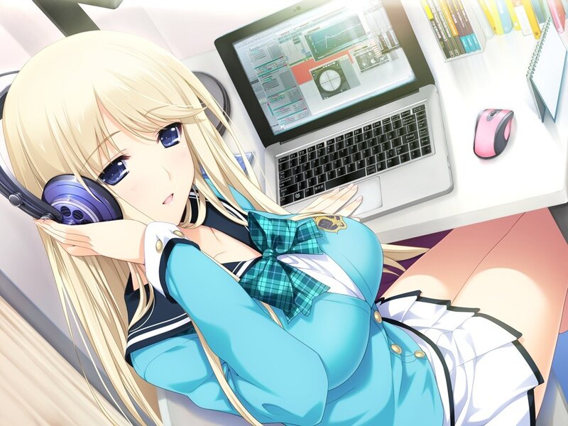anime girl at laptop desk