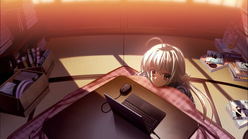 Anime Girl at Laptop — Orange