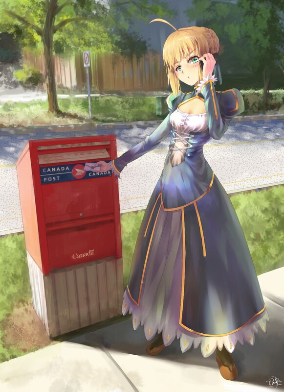 Anime Girl at Mailbox — Blue