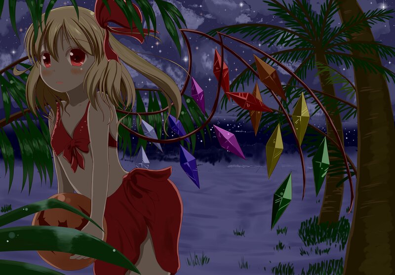 anime girl at night beach