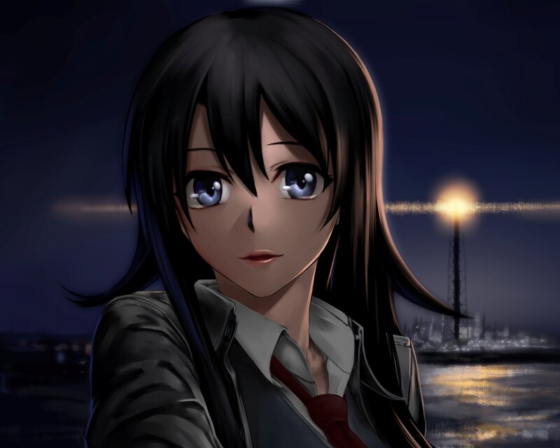 Anime Girl at Night — Black, Dramatic