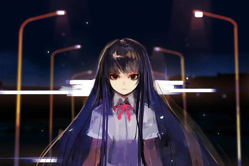 Anime Girl at Night — Black