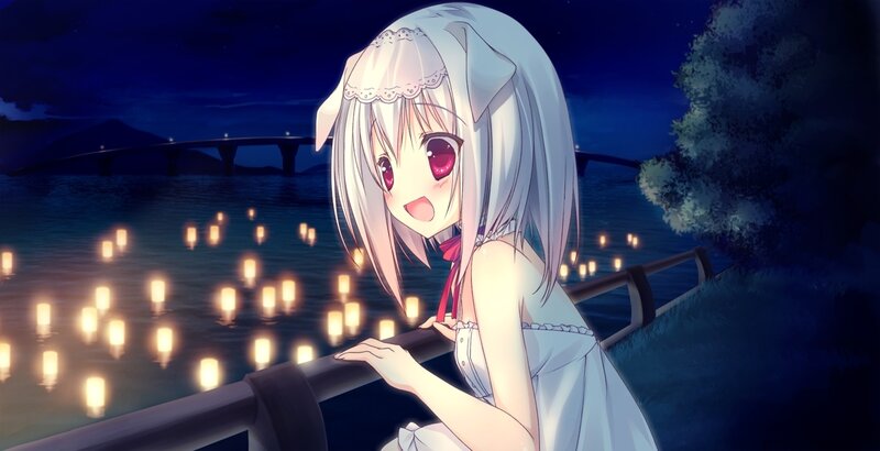 Anime Girl at Night — Blue, Serene, Lanterns