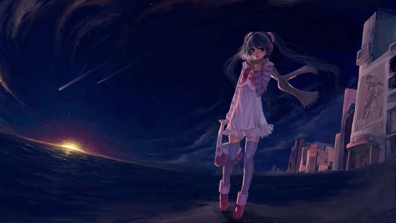 Anime Girl at Night — Blue