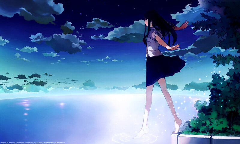 anime girl at night by water