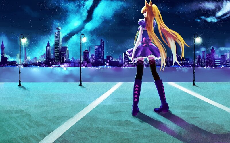 anime girl at night city