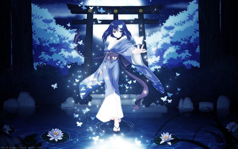 Anime girl at night shrine
