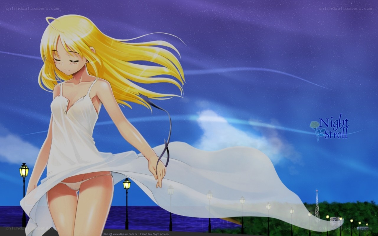 Anime girl at night strolling
