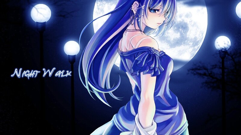 Anime girl at night walk