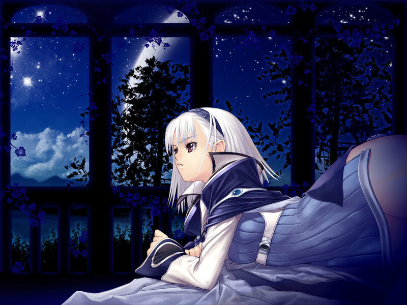 anime girl at night window