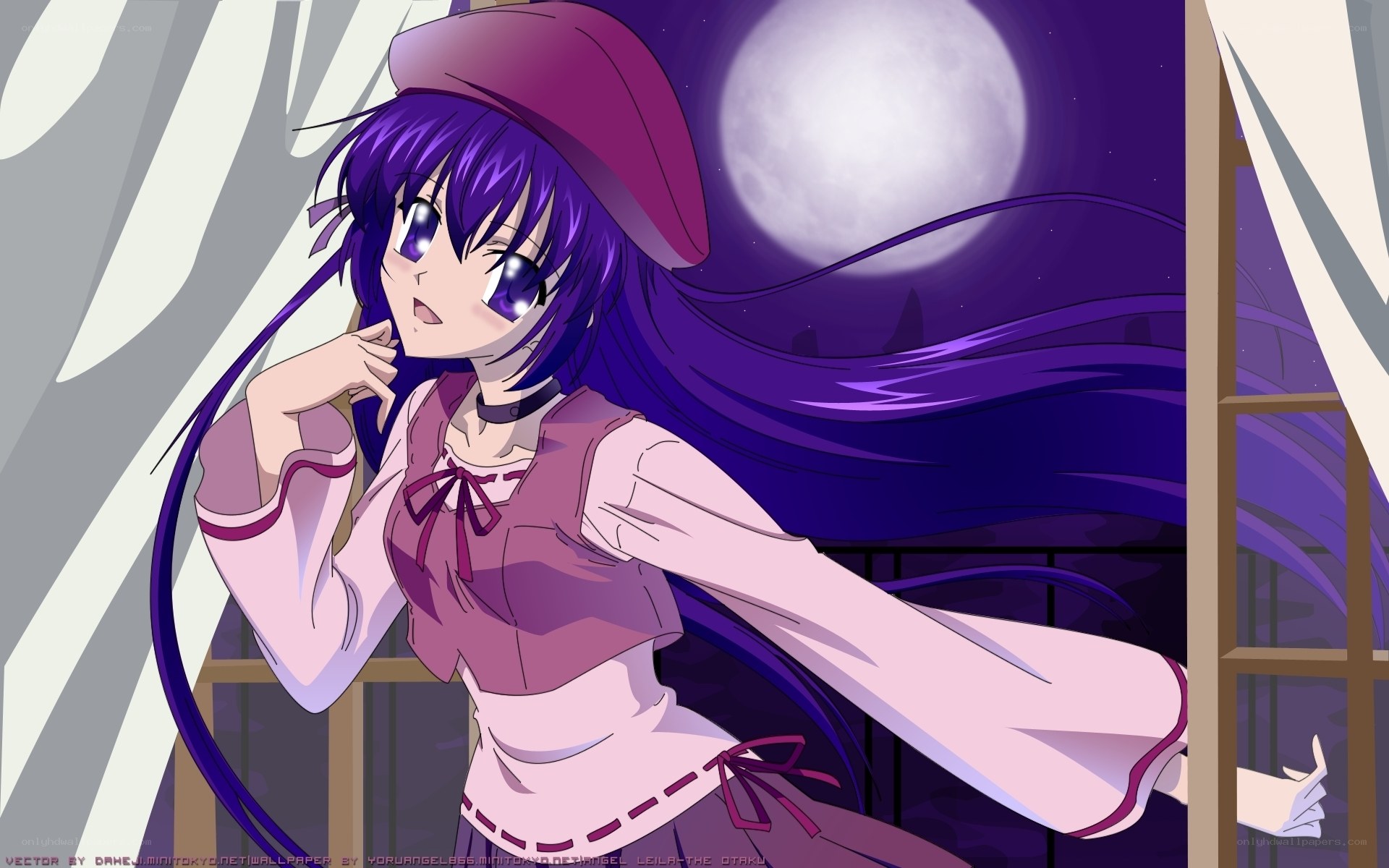 anime girl at night window