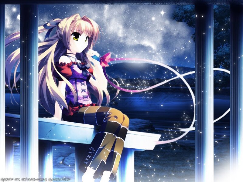 anime girl at night window