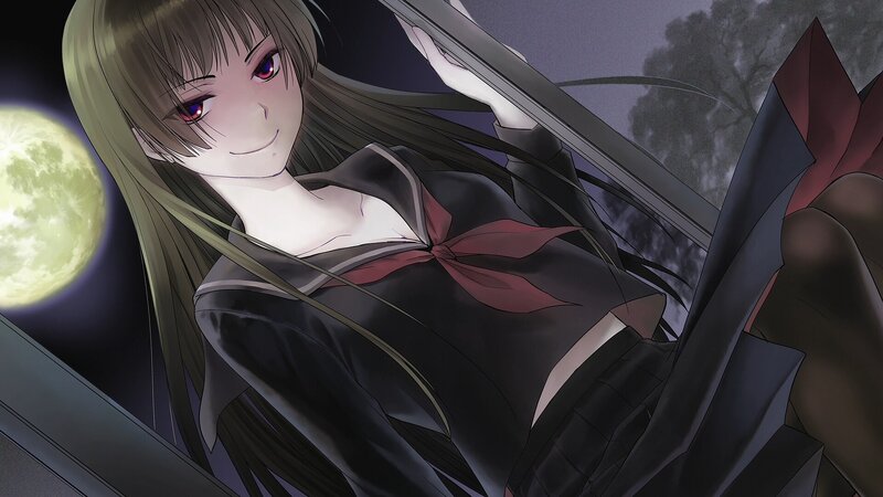 anime girl at night window
