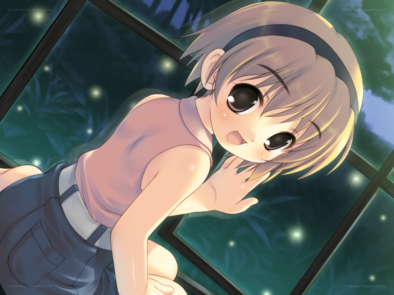 anime girl at night window