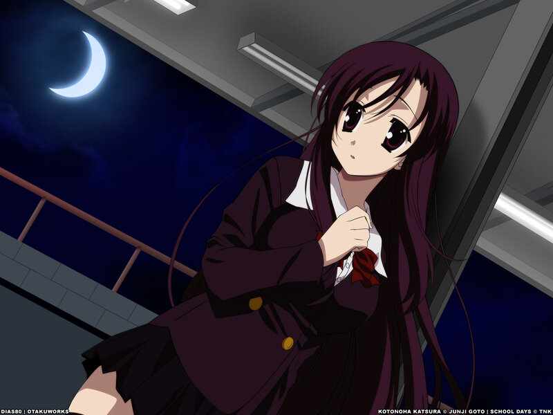Anime girl at night with crescent moon