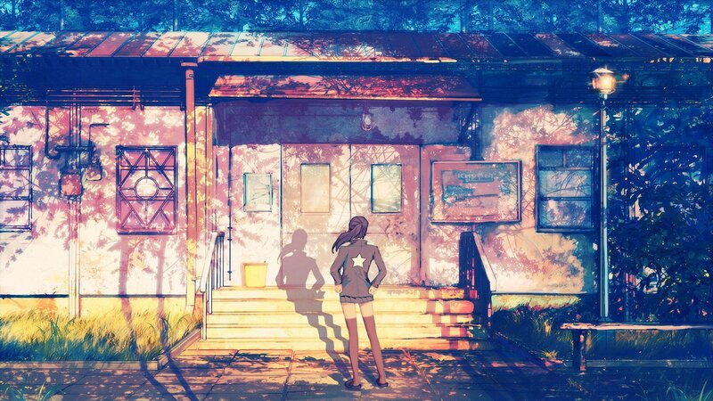 anime girl at old house