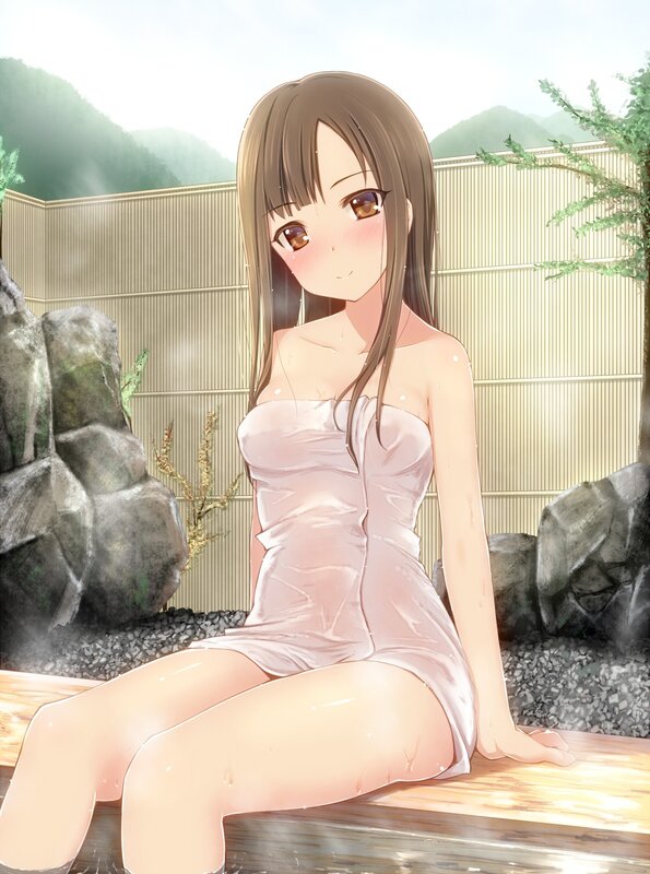 Anime girl at outdoor bath