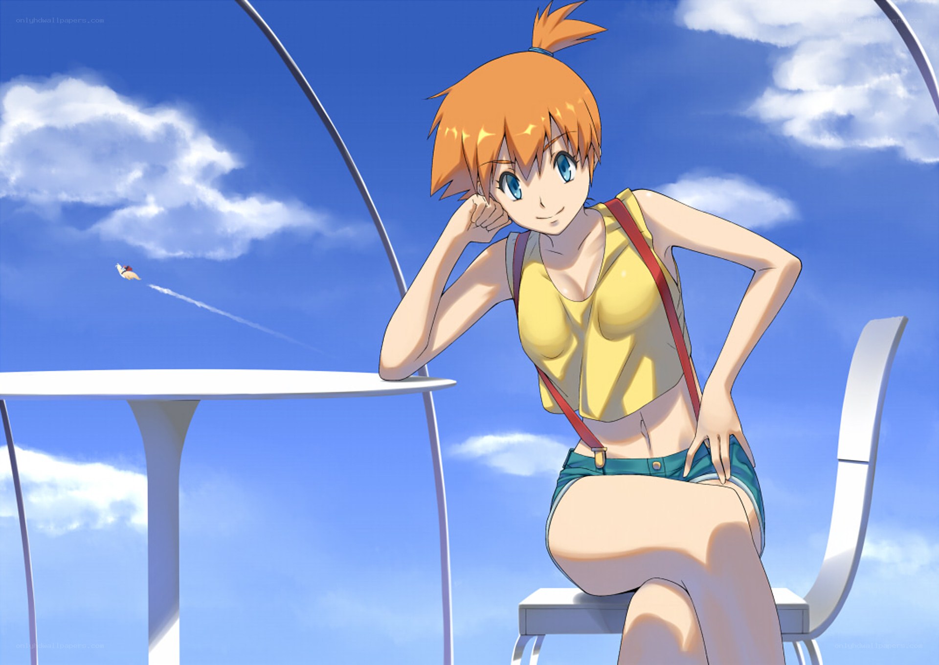 anime girl at outdoor table
