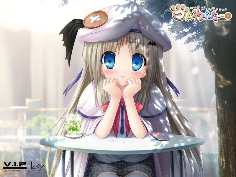anime girl at outdoor table
