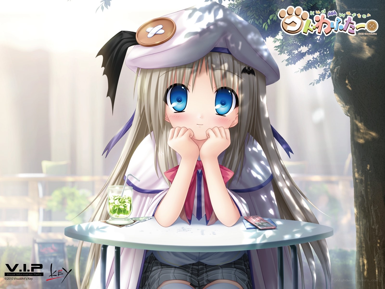 anime girl at outdoor table