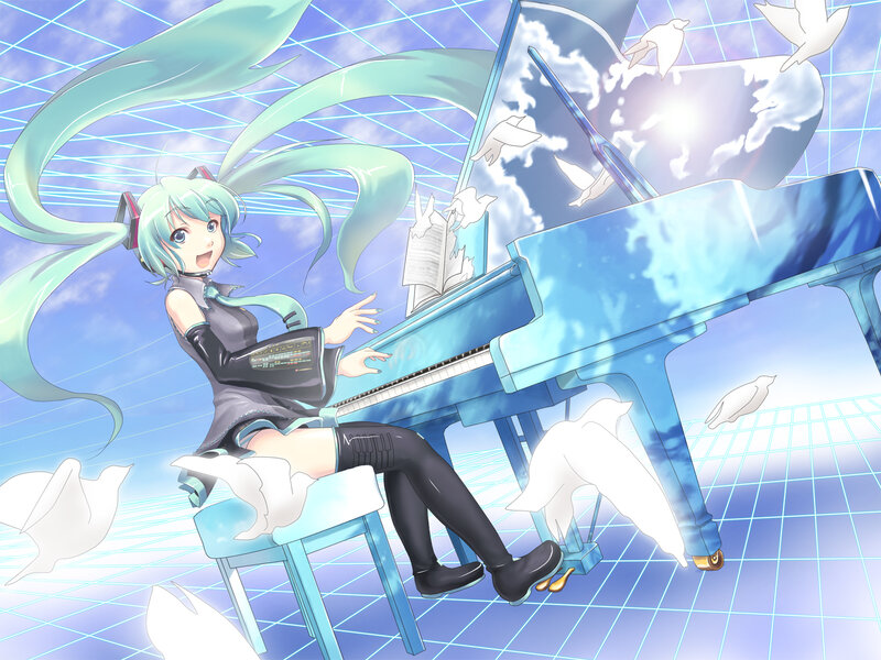 Anime Girl at Piano — Blue