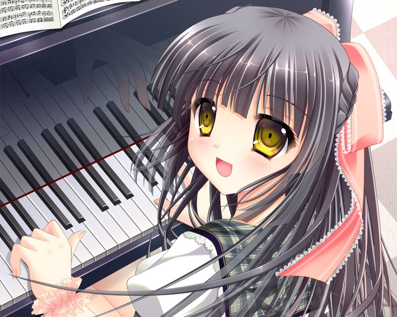 Anime Girl at Piano — Gray