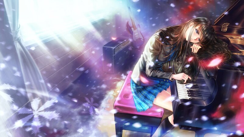 Anime Girl at Piano — Purple, Dramatic, Night