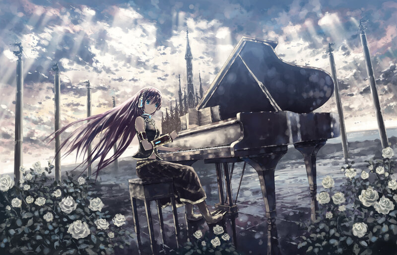 Anime Girl at Piano — Purple, Dramatic
