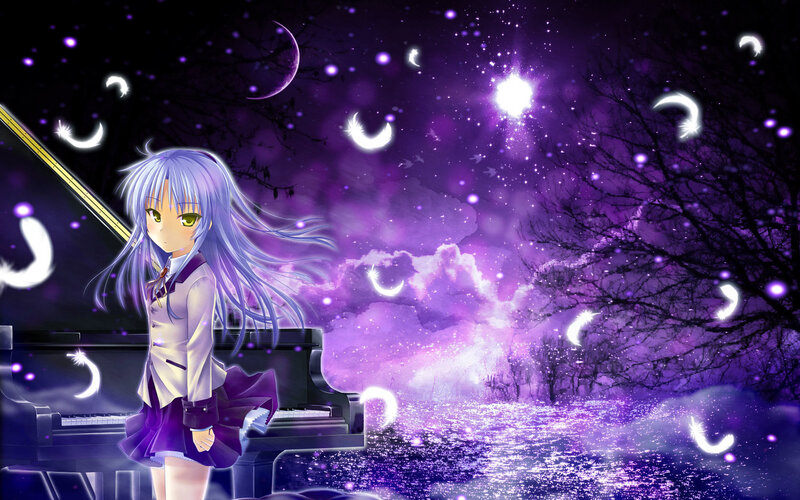 Anime Girl at Piano — Purple, Dreamy