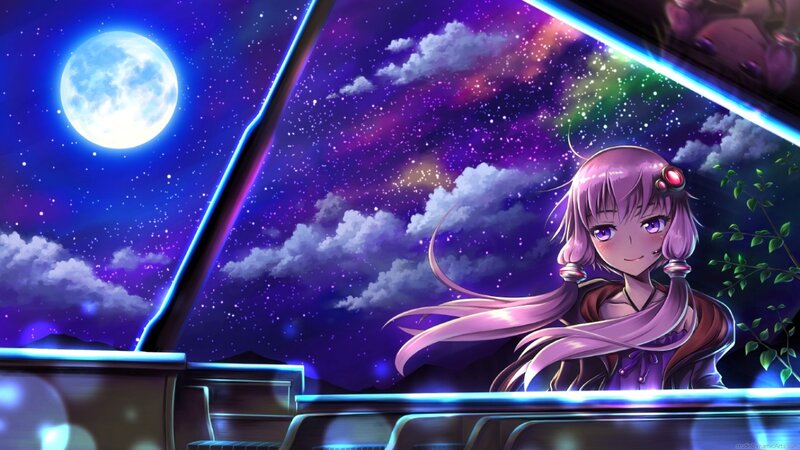 Anime Girl at Piano — Purple, Serene, Night