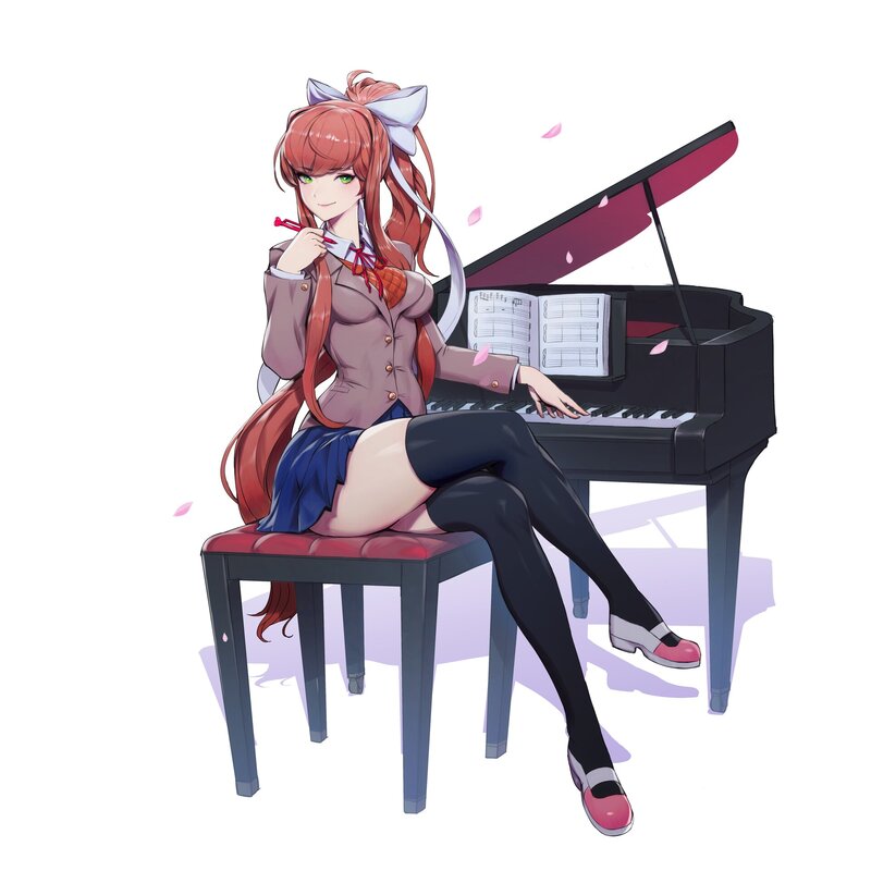 Anime Girl at Piano — Red, Calm, Spring
