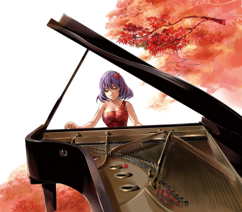 Anime Girl at Piano — Red