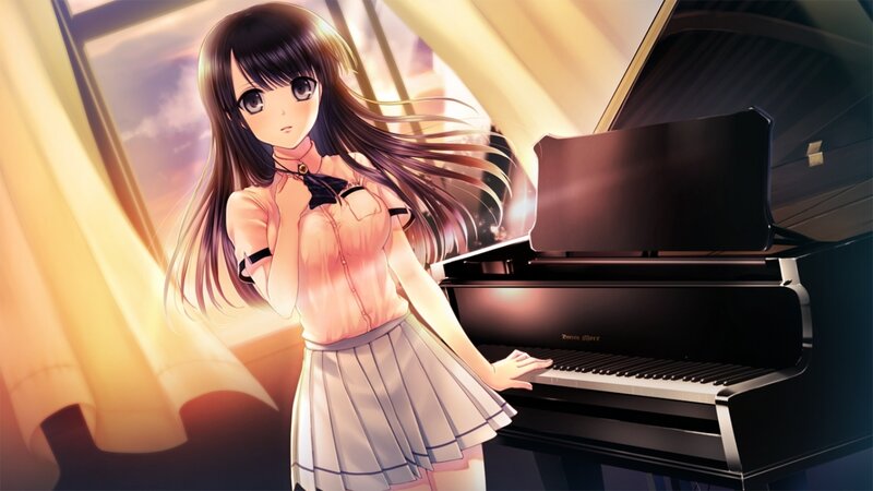 Anime Girl at Piano — Yellow