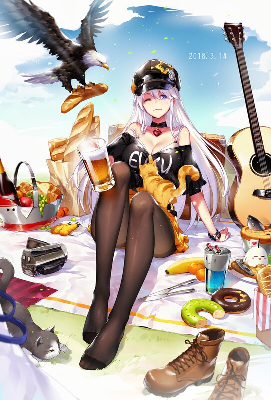 Anime Girl at Picnic — White