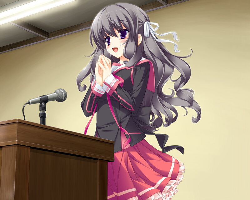 Anime Girl at Podium — Gray