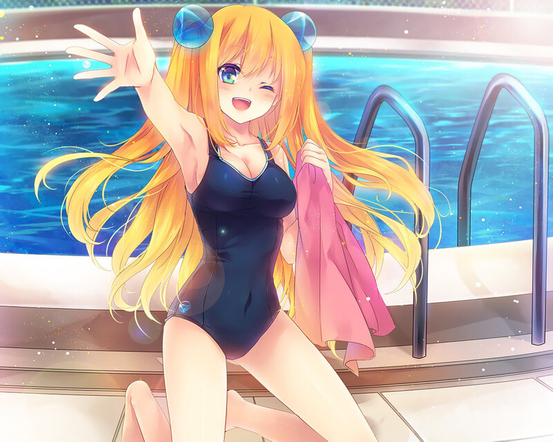 Anime Girl at Pool — Blue