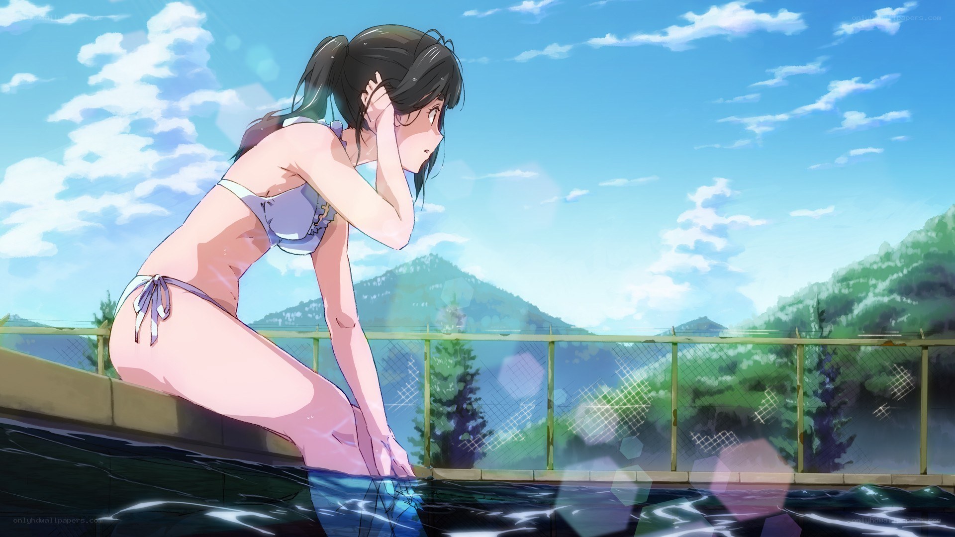 anime girl at poolside