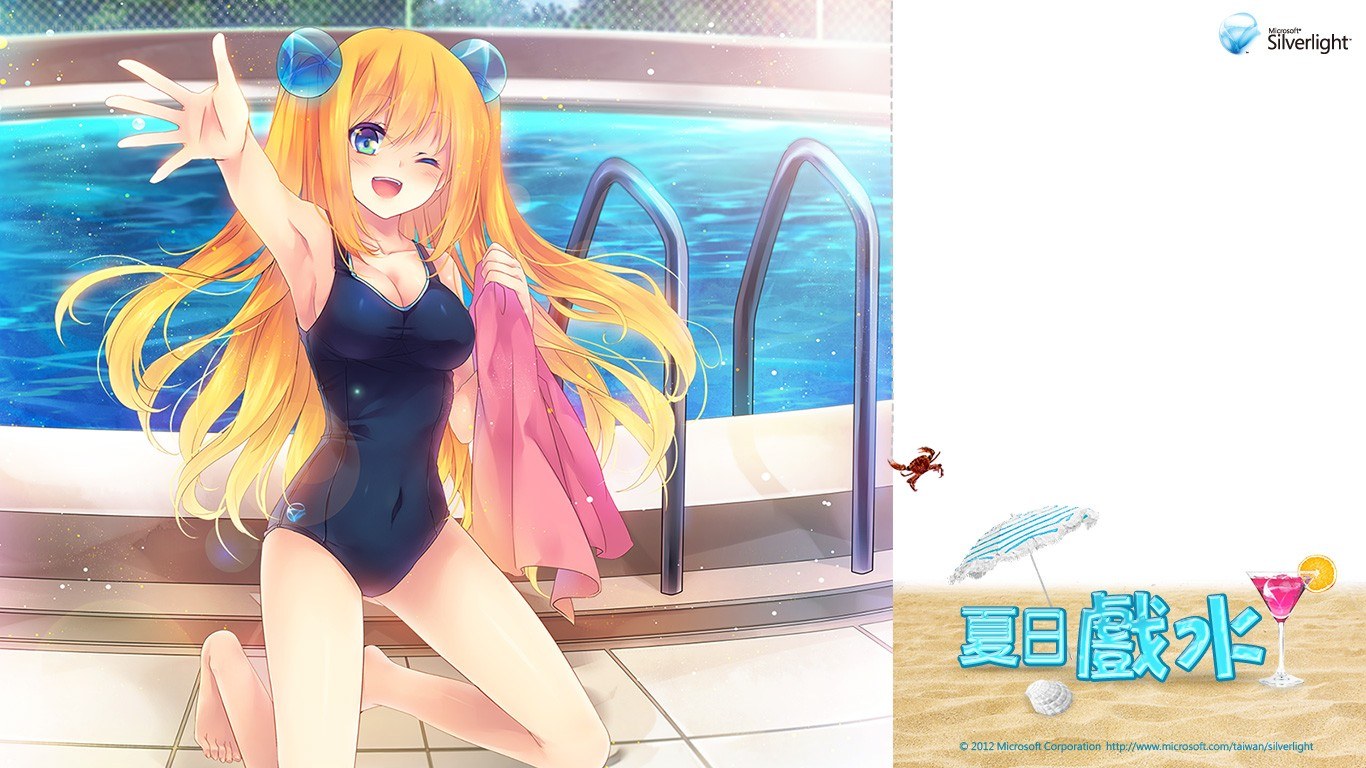 Anime girl at poolside