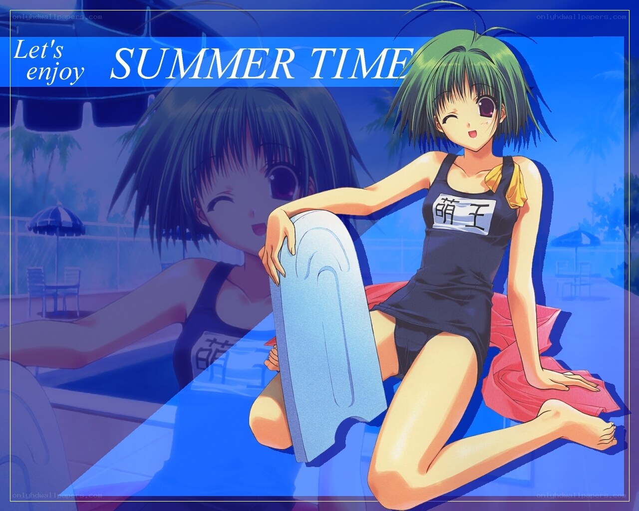 Anime girl at poolside
