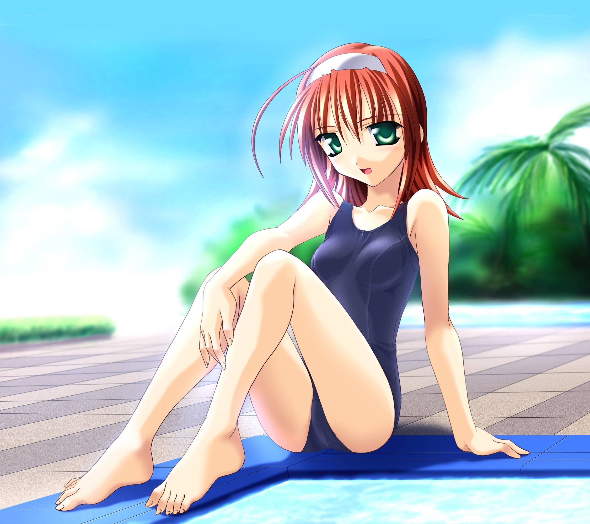 anime girl at poolside